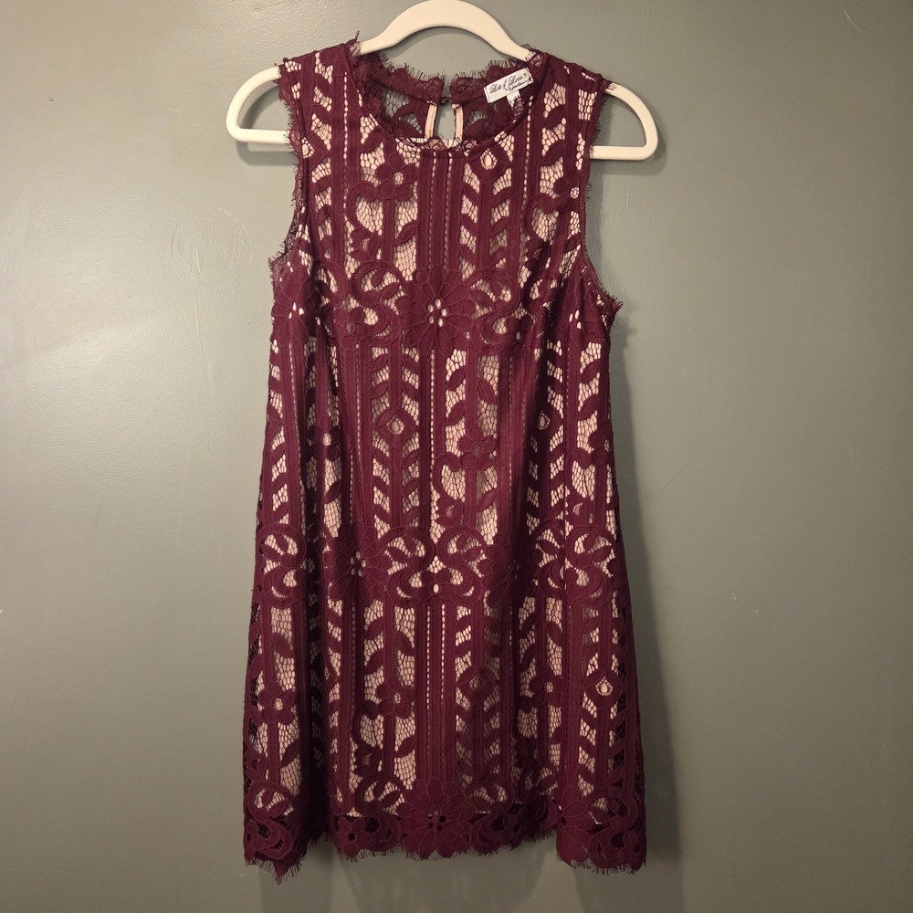 Lots Of Love by Speechless Women's Lace Overlay Mini Dress Size M Burgundy